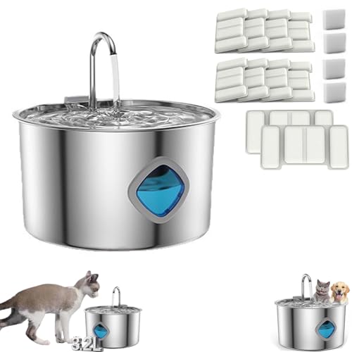 Purrify Cat Water Fountain - 3.2l, New Upgraded Purrify Stainless Steel Water Fountain, 4-Stage Filtration, Developed Specifically for Cat Safety (1PCS + 10filters)