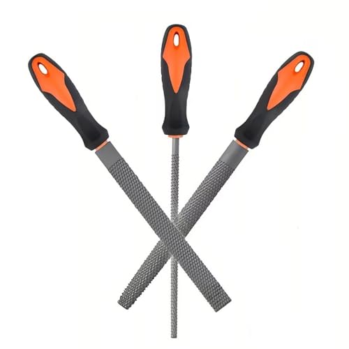 YCAMMIN 8" Wood Rasp File Set with Rubber Grip - Includes Hand Cut Round, Half-Round, and Flat Rasp File Kit - Curved and Flat Tools(3 Pcs)