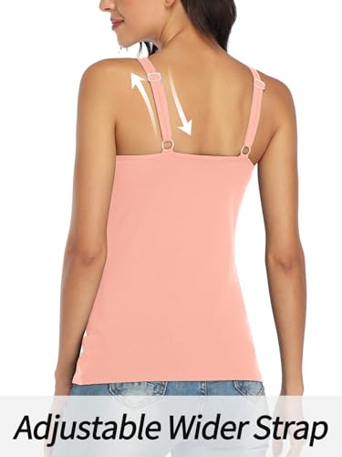 Image of V FOR CITY Women's Cotton Tank Top with Unpadded Shelf Bra Adjustable Wide Strap Camisole Summer Basic Udershirts