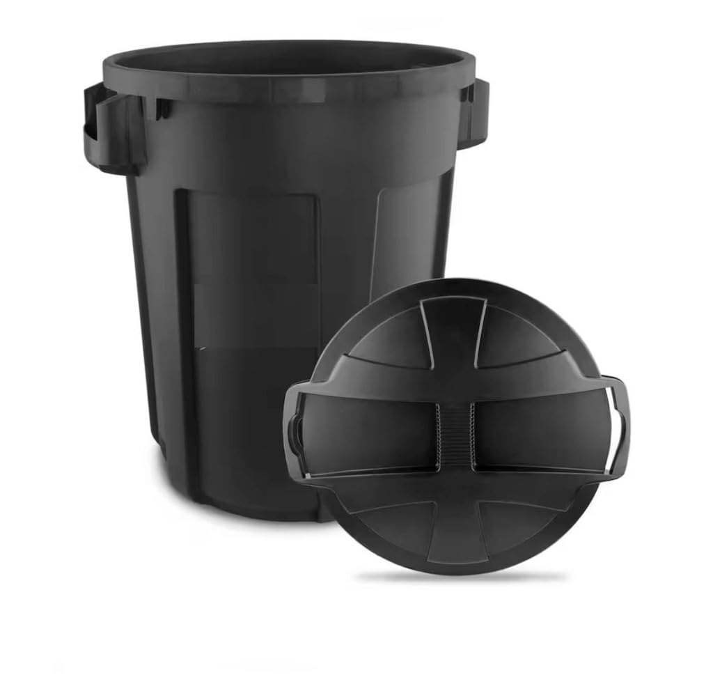 Heavy-Duty 32 Gallon Black Round Trash Can with Lid KR55034