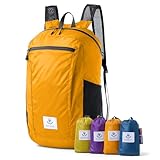 [4Monster] アウトドアバックパック 折りたたみ リュック 携帯リュックサック 超 軽量 大容量 防水 収納ナップサック 超軽量 メンズ 携帯用 旅行用 通学 通勤… (orange, 16L)