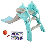 Kinder Rutsche, Faltbar Rutsche mit Basketballkorb für Indoor & Outdoor, 78 x 60 x 144cm(Grün)