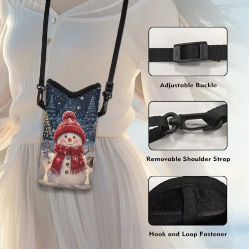 Image of Christmas Neoprene Phone Pouch Shockproof Crossbody Phone Purse Mini Bag with Detachable Adjustable Strap, Christmas Mini Purse for Women, Snowman Print