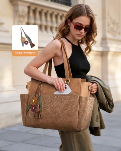 Image of LOVEVOOK Laptop Tote Bag for Women, Vintage Work Teacher Bag with Clutch