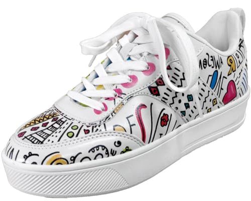 Sneakers Desigual blanches à lettrage fantaisie peint main chic