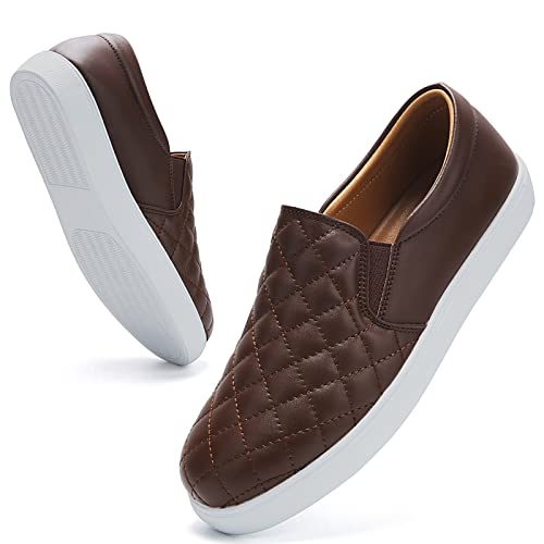 Image of VOCNTVY Loafers for Women Quilted Slip On Shoes Casual Fashion Sneakers | Non-Slip TPR Sole, Faux Leather Upper, Memory Foam Insole, Blister-Free Heel, All Day Walking Comfort for Daily Work Wear