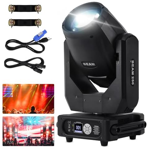 Ridgeyard 250W Moving Head Stage Light DJ Lighting DMX 512 Control 17 Gobos RGBW 16+48 Prisms, Multiple Light Effect for Wedding Disco Bar Party Nightclub Ceremony Cover