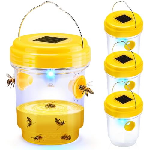 YOOYHHOME Wasp Traps Outdoor Hanging, Solar Wasp Trap for Hunting Wasps, Bees, Hornets, Insects, Carpenter Bee Traps for Outside, Reusable Wasp Traps, Bee Killer and Wasp Catcher for Outside 4 Pack