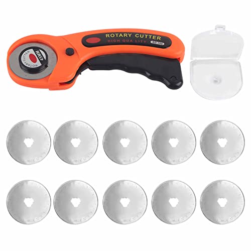 45mm Ergonomic Rotary Cutter with Blades, Rotary Fabric Cutter Automatic Fabric Roller Cutter Fabric Scissors for Cutting Clothes Rotary Cutter (Cutting knife + 10 blades)