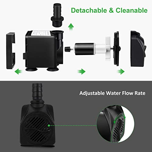 Growneer 550Gph Submersible Pump 30W Ultra Quiet Fountain Water Pump, 2000L/H, With 7.2Ft High Lift, 3 Nozzles, 4.9 Feet Tubing For Aquarium, Fish Tank, Pond, Hydroponics, Statuary #TOP3