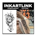 INKARTLINK 2 Sheets Extra large Semi Permanent Tattoos, Temporary Tattoos, Adult Art Designs, Waterproof, Realistic, No Adhesive, No Reflective, Lasts 1-2 Weeks, Extra Large (Compass)
