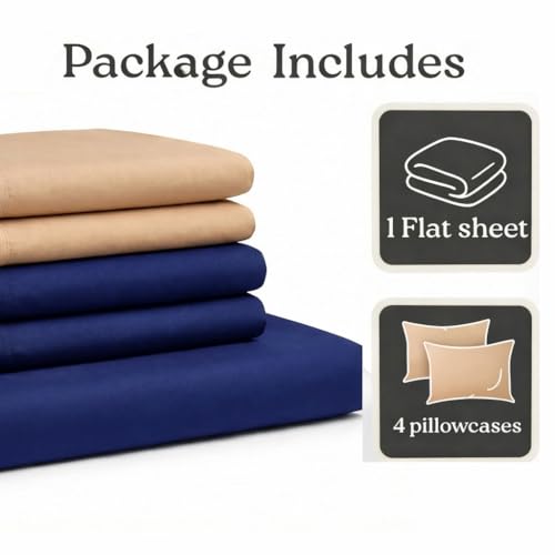 Image of Blue Strip Polycotton Bedsheet, Double 90x100 (Blue & Camel) | Hotel Quality | Soft, Breathable & Colourfast | Wrinkle Resistant | Machine Washable | Pillow Covers Included