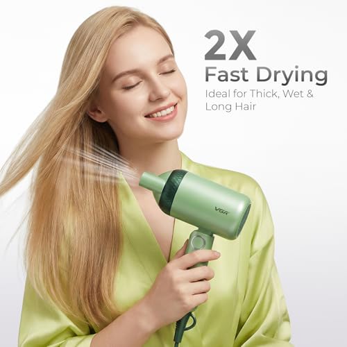 Image of VGR V-421 Foldable Hair Dryer - 1200 Watts, 2 Speed Settings, Dc Motor For Long-Lasting Performance, Overheating Protection, Ergonomic Design For Comfortable Use (Green)