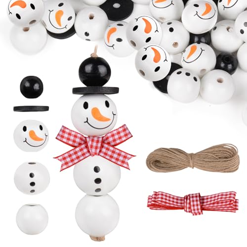 GEBETTER 8 Set (40 Stück) Schneemann Holzperlen mit Schnur Schal...