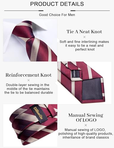 Image of DiBanGu Mens Striped Tie Silk Woven Necktie and Pocket Square Cufflinks Tie Clip Set Wedding Business Formal Gift Tie for Men
