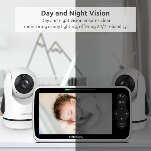 HelloBaby Video Baby Monitor with Upgraded 6” IPS Large Screen, Split Screen with 2 Cameras, Night Vision and Temprature Monitoring, Remote Pan-Tilt-Zoom Camera, No-WiFi - Thumbnail 6
