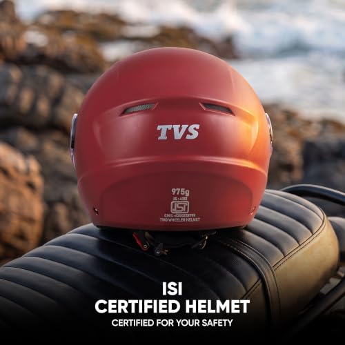 Image of TVS ACE ISI Certified Open face Unisex Helmet with Full Coverage Visor Available in 8 Colors | Lightweight Comfort-Fit Microfiber Liner Equipped with Quick Release Chin Strap