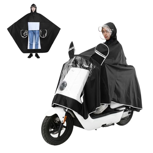Image of HAOZAIKEJI Universal Motorcycle Raincoat Waterproof Hoodie Rain Cape Reusable Bike E-bike Rain Coat Mobility Scooter Outdoor Rain Poncho with Detachable Hat Brim Reflective Strip for Men Women