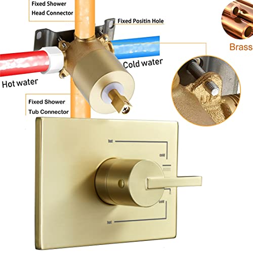 Sooohot Brushed Gold Shower Fixtues, Tub And Shower Faucet Set Combo With 6 Inch Gold Shower Head And Tub Spout, Gold Shower Head And Handle Set (Valve Included) #TOP4