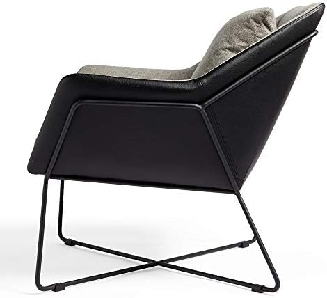 VonHaus Armchair  Grey Accent Chair, Modern Contemporary Style Comfortable Reading Seat with Removable Cushion, Faux Leather Exterior & Black Metal Frame for Minimalist Bedroom, Lounge & Living Room