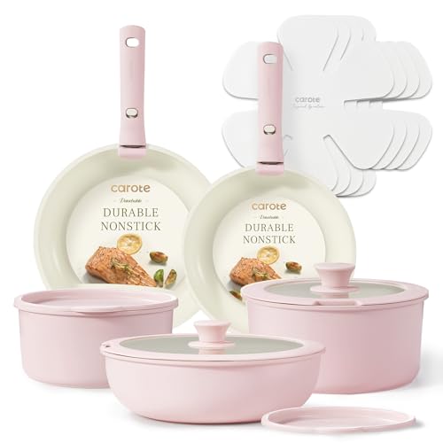 CAROTE Pots and Pans Set, Nonstick Cookware Sets Detachable Handle, 15pcs Induction Kitchen Cookware...