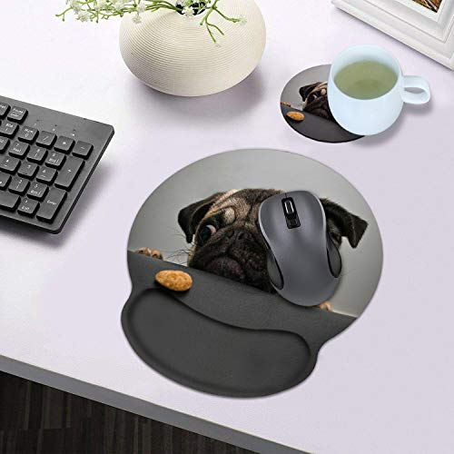 Loworo Ergonomic Mouse Pad Wrist Support With Coasters Set, Cute Large Wrist Rest Pad With Non-Slip Pu Base For Laptop Computer Home Office Working Gaming Pain Relief, Cute Pug #TOP3