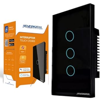 Interruptor Zigbee 3 Botões Led Touch Tuya Google Alexa Preto