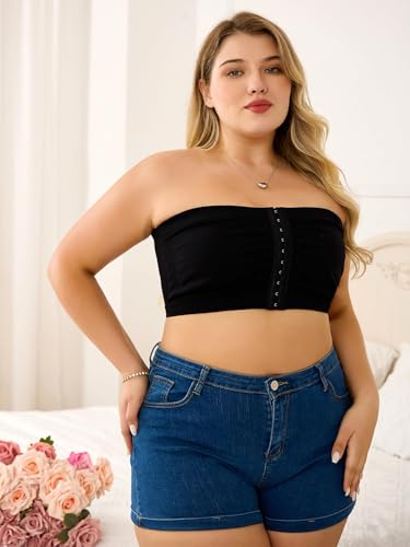 Image of MakeMeChic Women's Plus Size Strapless Bras Front Closure Half Push Up Bra Bandeau Wireless Bralette for Large Bust