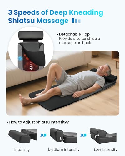 COMFIER Massagematte für den ganzen Körper, Wärmefunktion, Shiatsu-Rückenmassage, tiefenwirksame Knetmassage und Vibration, geeignet für Stuhl, Sofa und Bett, Geschenk für Mama und Papa