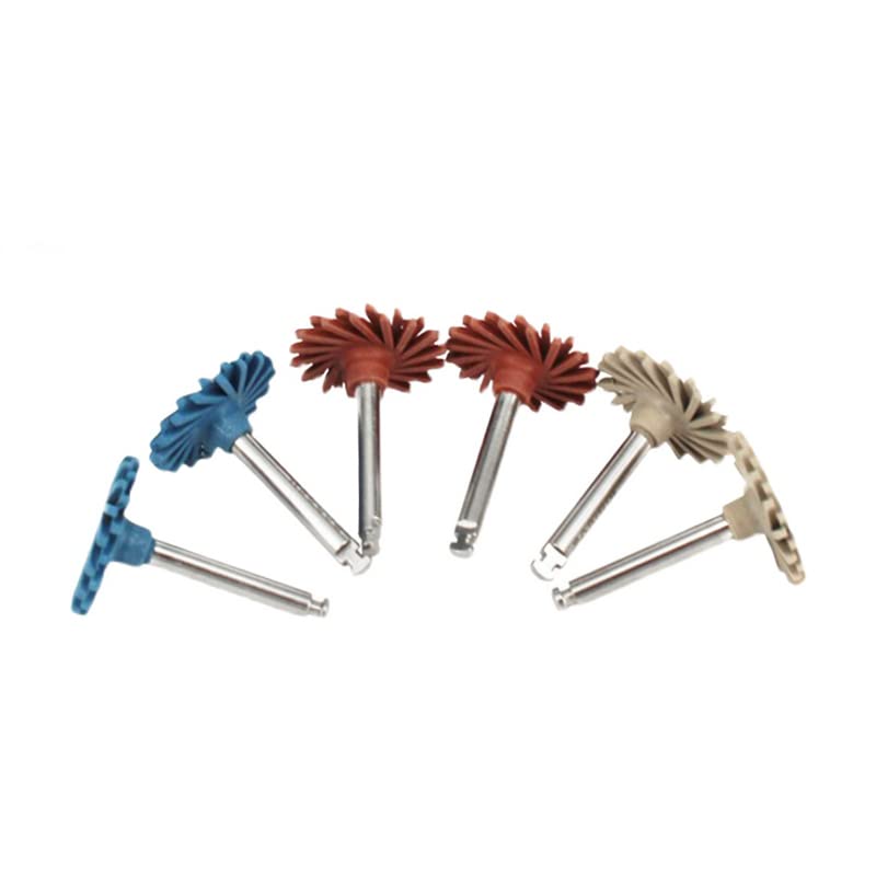 S&Dent 1 Box = 6pcs = 3 Colors = 3 Sizes CA/RA Low Speed Dental Rubber Diamond Polisher Composite Wheel Dental Spirals Resin Polished Impeller Flex Resin Rubber Polishing Disc Kit