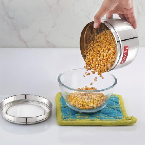 Image of HAZEL 1000ml Steel Container, Set of 2 | Transparent Lid Kitchen Jar