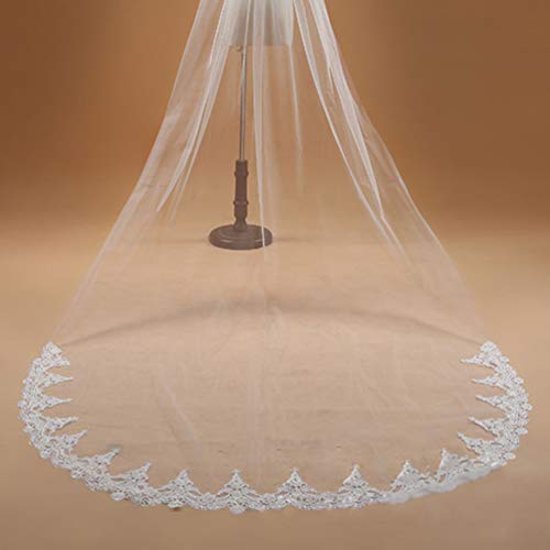 Amosfun Bruidsluier lang ivoor witte sluier eenlaags tot op de grond 3 m elegant bruiloftsaccessoire voor vrouwennaam - Image 5