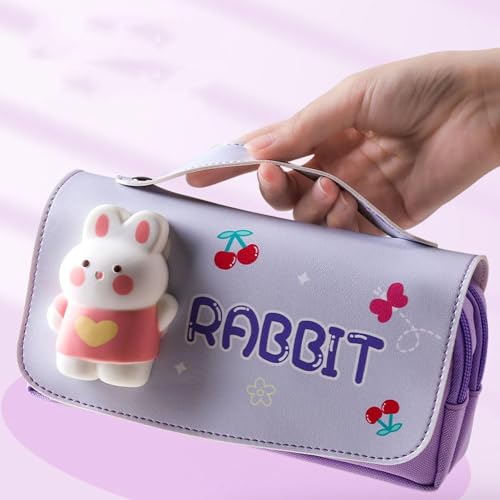 Image of SAJANI 3D Decompression Large Capacity Pencil Case, Multipurpose Stationary Organizer with Handle, Cartoon Printed Pencil Pouch for Boys & Girls (Pack of 1) (Rabbit)