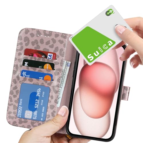 Image of for iPhone 15 Plus Case Wallet with Card Holder,for iPhone 14 Plus Wallet Case for Women Men,PU Leather Shockproof Magnetic Buckle Stand Flip Phone Case-Rose Gold Leopard