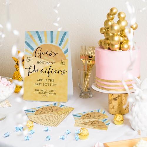 Image of Roowest 512 Pcs Baby Shower Games Guess How Many Pacifiers Sign 100 Small Guessing Games 10 HB Pencils 750ml Milk Bottle 400 Acrylic Pacifiers Decoration for Guest Gender Reveal(Blue,the Son)