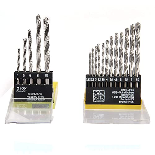 Image of MRG CLASSIC Drill Bit MTS-887 Set of 13 for Wood, Malleable Iron, Aluminium, Plastic and Masonry with Set of 5 Pieces for Concrete and Brick Wall Drilling