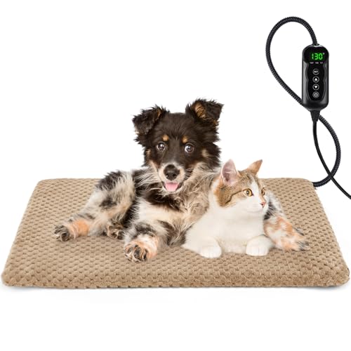INVENHO Heated Dog Bed, Waterproof Adjustable Temperature Dog Cat Heating Pad with Timer, Indoor Pet Heating Pad for Cats Dogs Electric Pads for Dogs Cats, Pet Heated Pad
