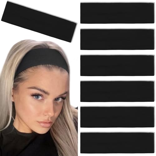 Tobeffect Black Headbands for Women Non Slip Trendy Womens Headbands 7PCS Elastic Hair Bands for Womens Hair Workout Sweat Head Bands Soft Thick Cotton Cloth Headband for Yoga Running Sport