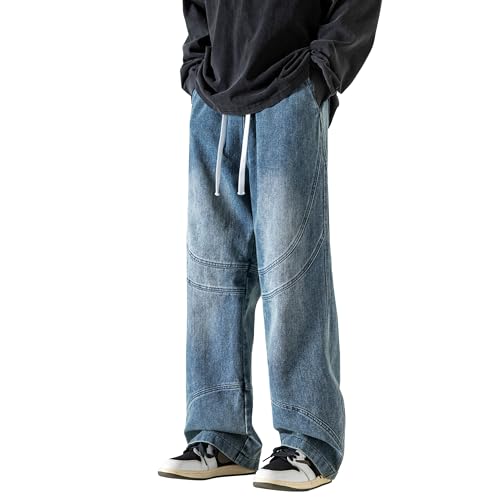 PRIJOUHE Mens Baggy Jeans Hip Hop Loose Fit Elastic Waist Distressed Jeans Denim Skate Pants2