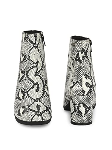 Image of Delize Off White and Grey Women, Reptile Print Leather, mid Heel Plain Ankle Boots