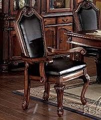 Chateau De Ville Arm Chair Set-2 in Black Synthetic Leather & Cherry
