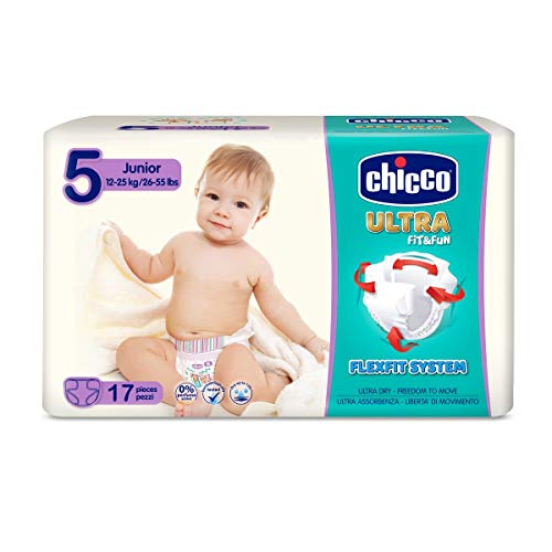 Chicco Chicco Ultra Fit&Fun - Pack 17 pañales ultra absorbentes, Talla 5, 12-25 kg (Junior) 17 ud - Pañales Maxi 12-25 kg 17 ud