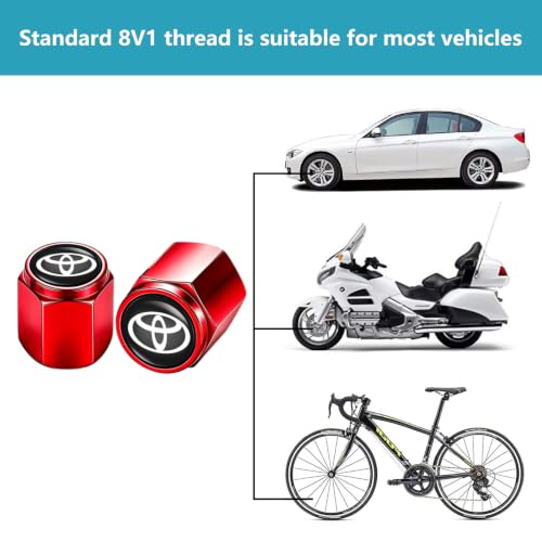 Image of Tire Valve Stem Caps Cover for Toyota Corolla RAV4 Highlander Metal Car Wheel Air Caps Auto Valve Stem Caps Accessories 4 Pcs.(Red)