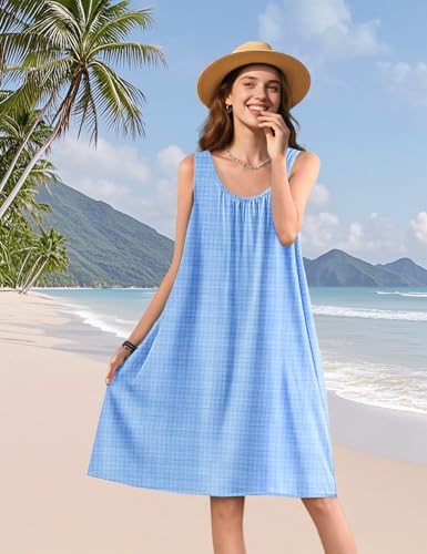 Image of YESNO Summer Dresses for Women Casual Boho Floral Sundresses Sleeveless Scoop Neck Beach Tank Dresses EVS