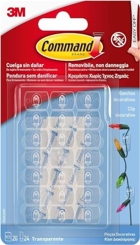
Command Clip Adesive Trasparenti per Decorazioni Senza Forare e Senza Residui - Confezione da 20 Mini Ganci e 24 Strisc
