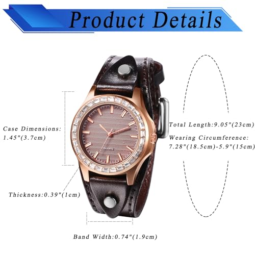 JewelryWe Damski zegarek na rękę Vintage Casual analogowy kwarcowy skórzany pasek zegarek z rzymskimi cyframi cyferblat, Brązowy diament, Pasek
