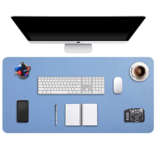 DOBAOJIA Alfombrilla de Ratón Grande, Mousepad XXL, Vade Escritorio, Tapete de Escritura, Estera Oficina, Almohadilla Escritorio, Cuero PU Impermeable + Gamuza Antideslizante (90 x 43cm Azul Acero)