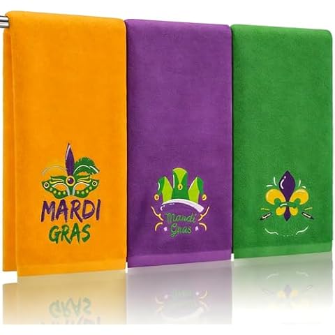 LAIAMER 3 Pack Mardi Gras Hand Towels 13.4x28 Inch Embroidered Mardi Gra Bath Towels Soft Absorbent Mardi Gras Decorative Hand Towels for Bathroom Kitchen Cover