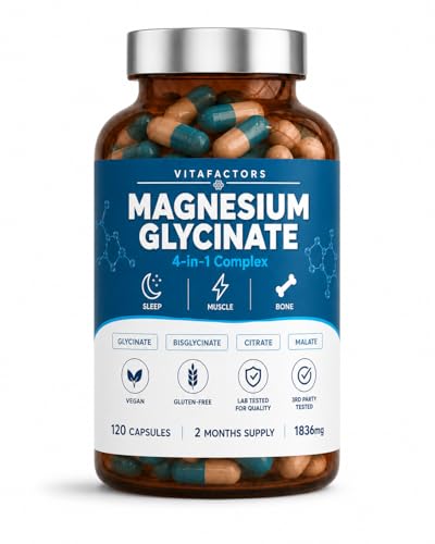 Image of VITAFACTORS Magnesium Glycinate 4-in-1 Complex | Bisglycinate, Citrate, Malate & Oxide | 120 Vegan Capsules 2 Months Supply | High Strength 1836mg | Sleep, Muscle & Nerve Support