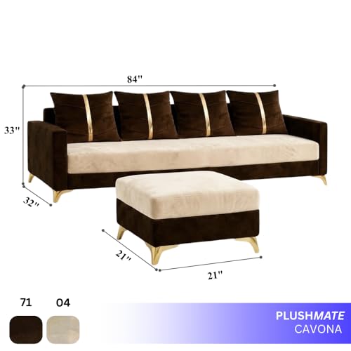 Image of Caviar 5 Seater L Shape Sofa Set with Movable Ottoman | Flexible Layout | Luxury Velvet Suede Fabric | Modern Living Room Sofa | Dark Brown-Cream
